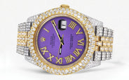 Diamond Iced Out Rolex Datejust 41 | 25 Carats Of Diamonds | Custom Purple Roman Numeral Diamond Dial | Two Tone | Two Row | Jubilee Band