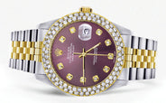 Diamond Gold Rolex Watch For Women 16233 | 36Mm | Custom Purple Dial | Two Row 4.25 Carat Bezel | Jubilee Band