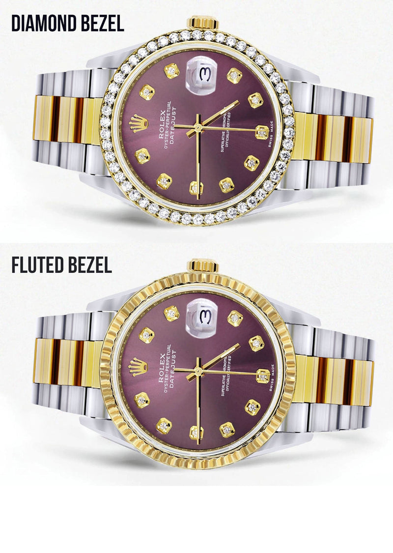 Diamond Rolex Datejust Watch for Men 16233 | 36Mm | Purple Dial | Oyster Band