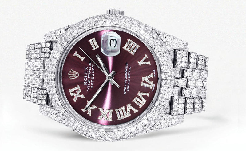 Diamond Iced Out Rolex Datejust 41 | 25 Carats Of Diamonds | Custom Purple Dial | Two Row | Jubilee Band