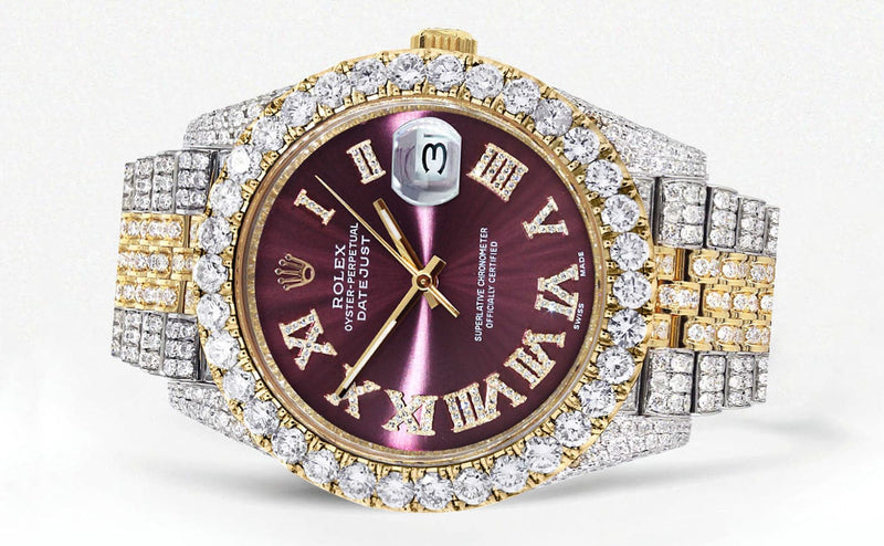 Diamond Iced Out Rolex Datejust 41 | 25 Carats Of Diamonds | Custom Purple Dial | Two Tone | Jubilee Band