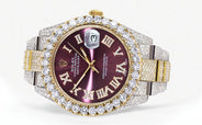 Diamond Iced Out Rolex Datejust 41 | 25 Carats Of Diamonds | Custom Purple Dial | Two Tone | Oyster Band