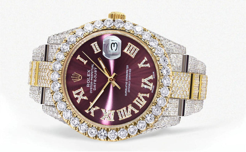 Diamond Iced Out Rolex Datejust 41 | 25 Carats Of Diamonds | Custom Purple Dial | Two Tone | Oyster Band