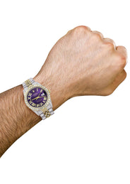 Iced Out Rolex Datejust 36 MM | Two Tone | 10 Carats of Diamonds | Purple Roman Diamond Dial