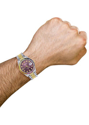Diamond Gold Rolex Watch For Men 16233 | 36Mm | Rainbow Sapphire Bezel | Purple Dial | Jubilee Band