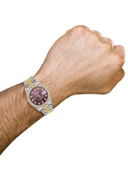 Diamond Gold Rolex Watch For Men 16233 | 36Mm | Custom Purple Dial | Two Row 4.25 Carat Bezel | Jubilee Band