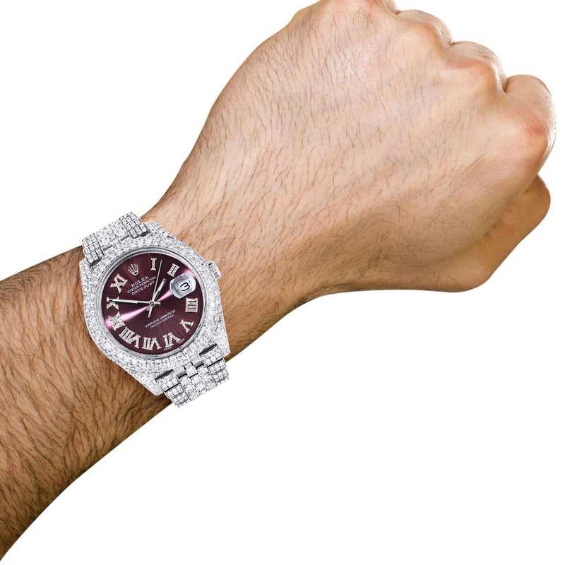 Diamond Iced Out Rolex Datejust 41 | 25 Carats Of Diamonds | Custom Purple Dial | Two Row | Jubilee Band