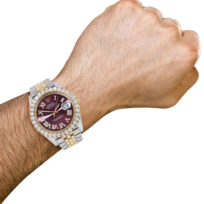 Diamond Iced Out Rolex Datejust 41 | 25 Carats Of Diamonds | Custom Purple Dial | Two Tone | Jubilee Band