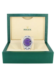 Womens Diamond Iced Out Rolex Datejust 41 | 25 Carats Of Diamonds | Custom Purple Roman Numeral Diamond Dial | Two Row | Oyster Band