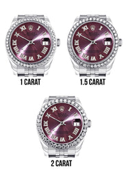 Diamond Rolex Watch | 68274 | Diamond Bezel | 31MM | Purple Roman Diamond Dial | Jubilee Band