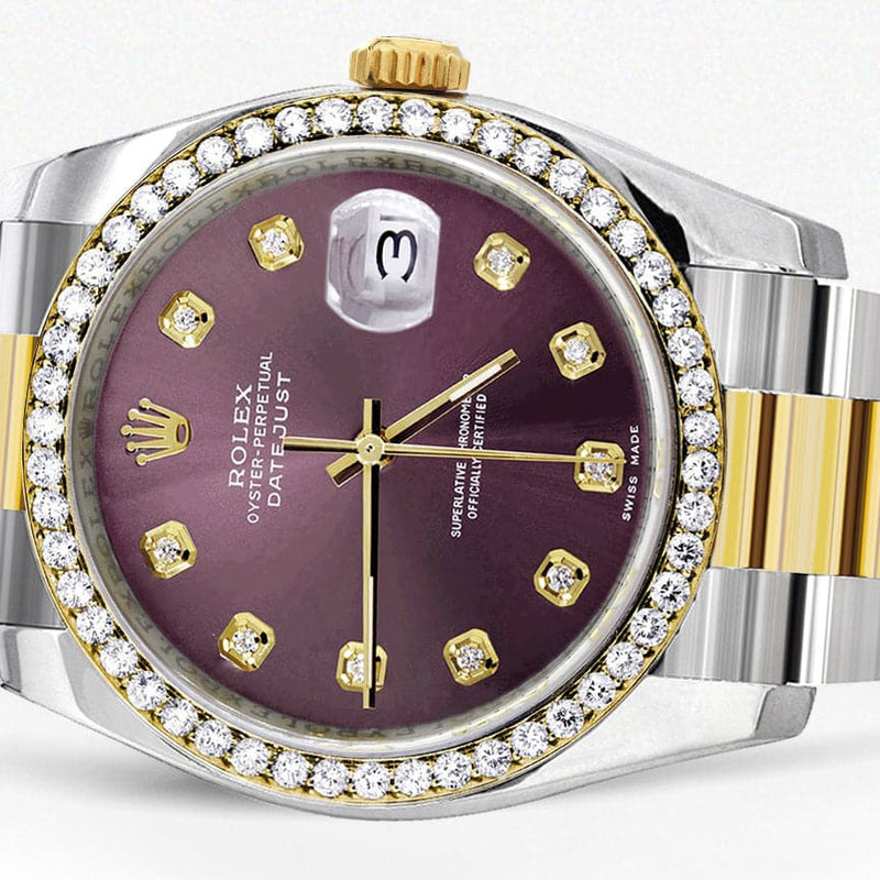 116233 | Diamond Gold Rolex Watch For Men | 36Mm | Purple Dial | Oyster Band