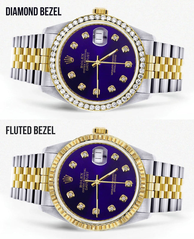Diamond Gold Rolex Watch For Men 16233 | 36Mm | Royal Blue Dial | Jubilee Band