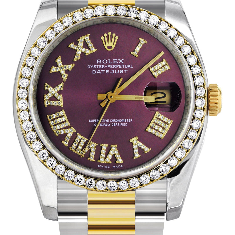 116233 | Gold & Steel Rolex Datejust Watch | 36Mm | Purple Roman Diamond Dial | Oyster Band