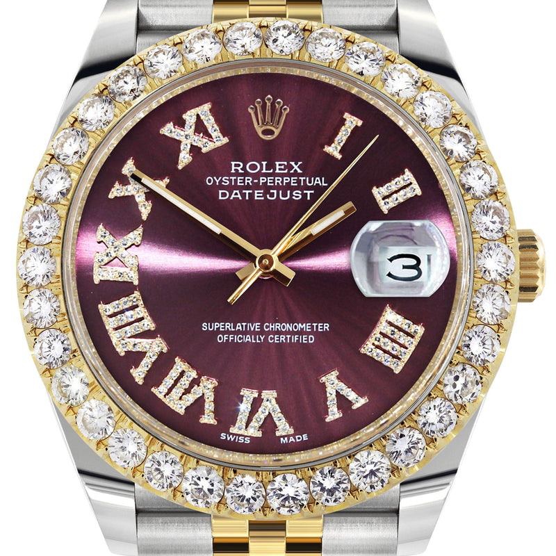 Rolex Datejust 41 Watch | 41 MM | 18K Yellow Gold & Stainless Steel | Custom Purple Roman Dial | Jubilee Band