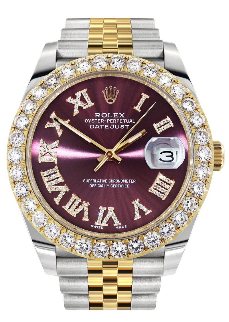 Rolex Datejust 41 Watch | 41 MM | 18K Yellow Gold & Stainless Steel | Custom Purple Roman Dial | Jubilee Band
