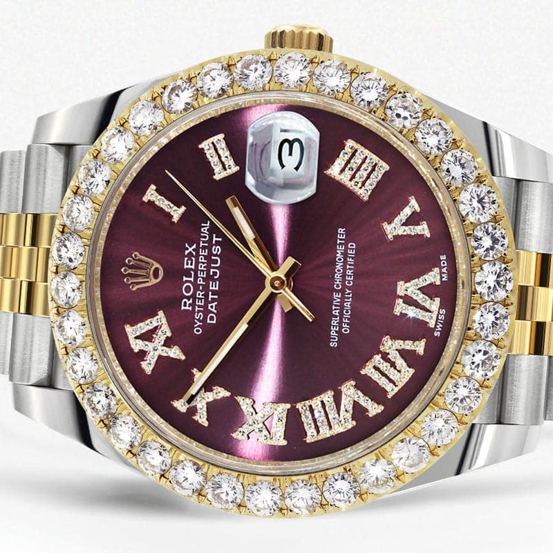 Rolex Datejust 41 Watch | 41 MM | 18K Yellow Gold & Stainless Steel | Custom Purple Roman Dial | Jubilee Band