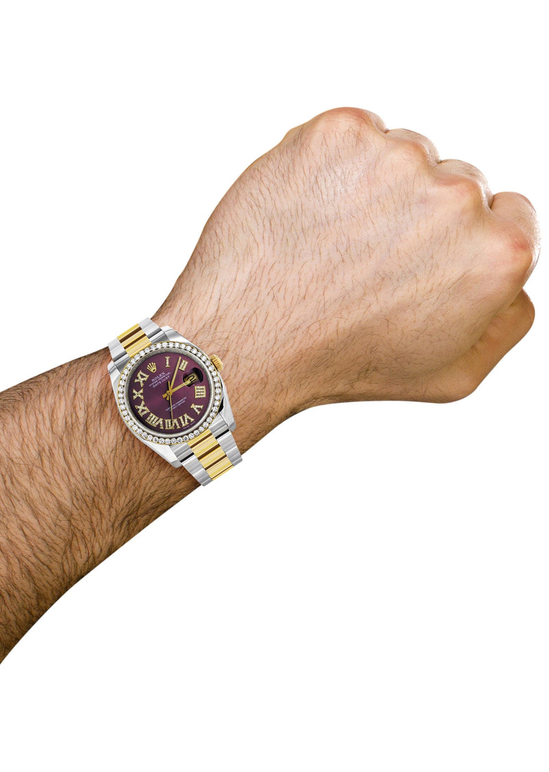 116233 | Gold & Steel Rolex Datejust Watch | 36Mm | Purple Roman Diamond Dial | Oyster Band