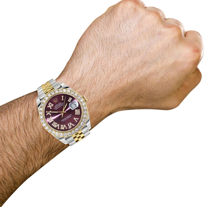 Rolex Datejust 41 Watch | 41 MM | 18K Yellow Gold & Stainless Steel | Custom Purple Roman Dial | Jubilee Band