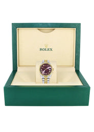 Diamond Gold Rolex Watch | 68273 | Fluted Bezel | 31MM | Purple Roman Numeral Diamond Dial | Jubilee Band