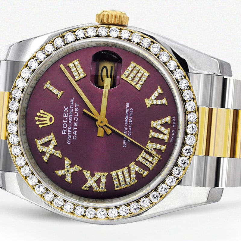 116233 | Gold & Steel Rolex Datejust Watch | 36Mm | Purple Roman Diamond Dial | Oyster Band