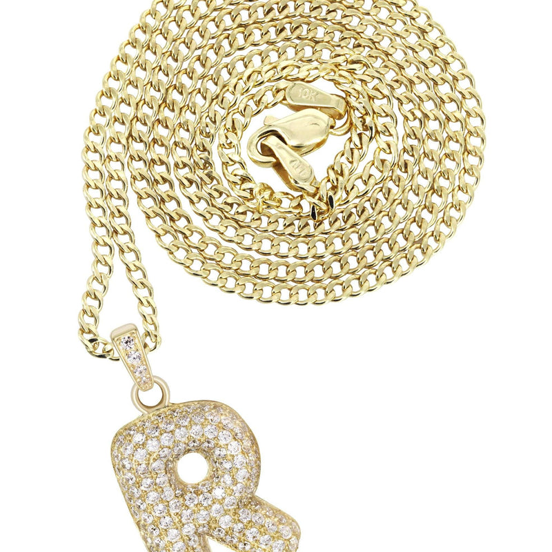 10K Yellow Gold Bubble Letter "R" CZ Necklace | Appx. 4.5 Grams