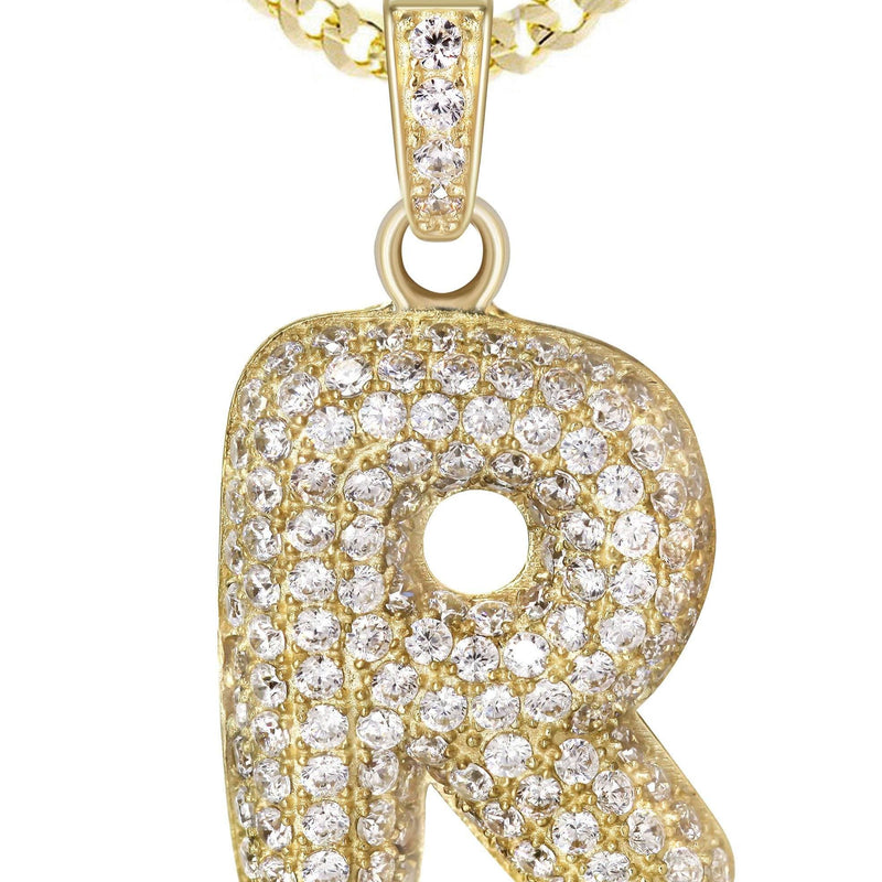 10K Yellow Gold Bubble Letter "R" CZ Necklace | Appx. 4.5 Grams