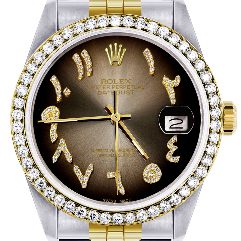 Gold & Steel Rolex Datejust Watch 16233 for Men  | 36Mm | Brown Arabic Diamond Dial | Jubilee Band