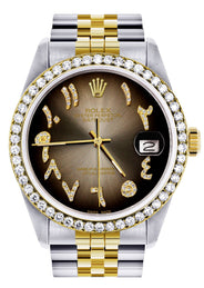 Gold & Steel Rolex Datejust Watch 16233 for Men  | 36Mm | Brown Arabic Diamond Dial | Jubilee Band