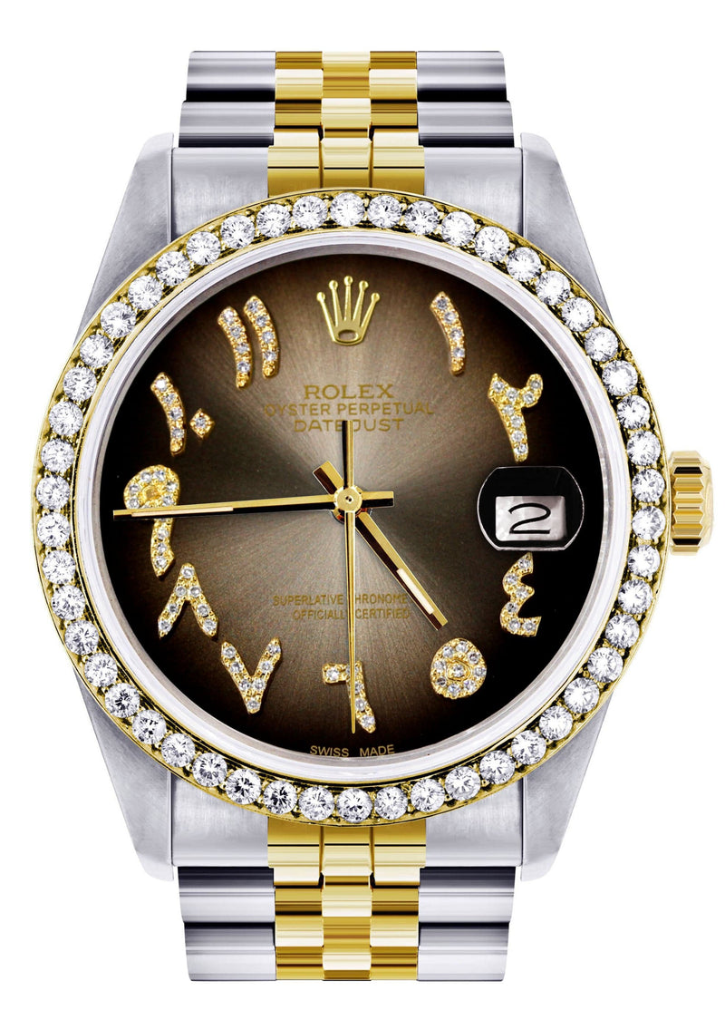 Gold & Steel Rolex Datejust Watch 16233 for Men  | 36Mm | Brown Arabic Diamond Dial | Jubilee Band