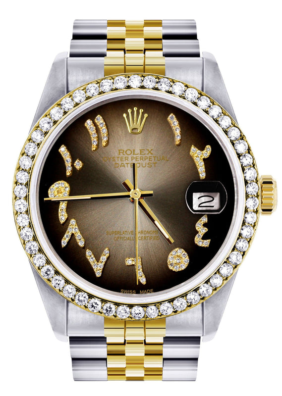 Gold & Steel Rolex Datejust Watch 16233 for Men  | 36Mm | Brown Arabic Diamond Dial | Jubilee Band