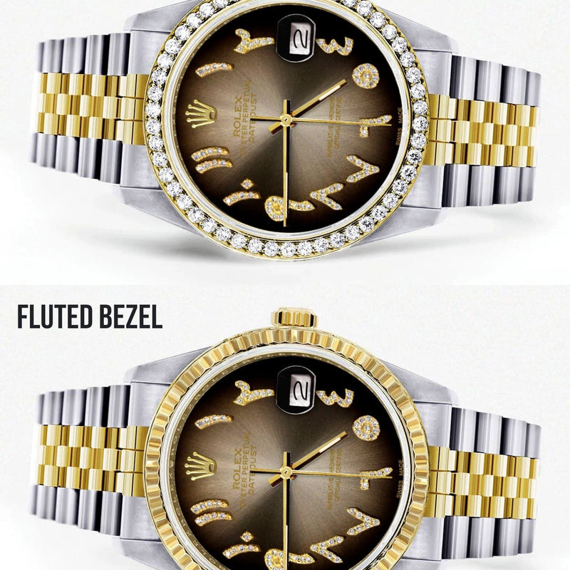 Gold & Steel Rolex Datejust Watch 16233 for Men  | 36Mm | Brown Arabic Diamond Dial | Jubilee Band