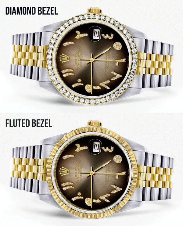 Gold & Steel Rolex Datejust Watch 16233 for Men  | 36Mm | Brown Arabic Diamond Dial | Jubilee Band