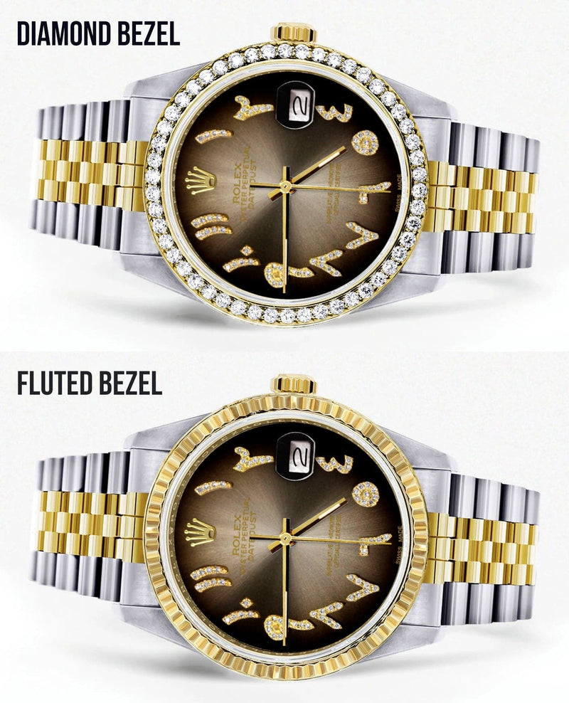 Gold & Steel Rolex Datejust Watch 16233 for Men  | 36Mm | Brown Arabic Diamond Dial | Jubilee Band
