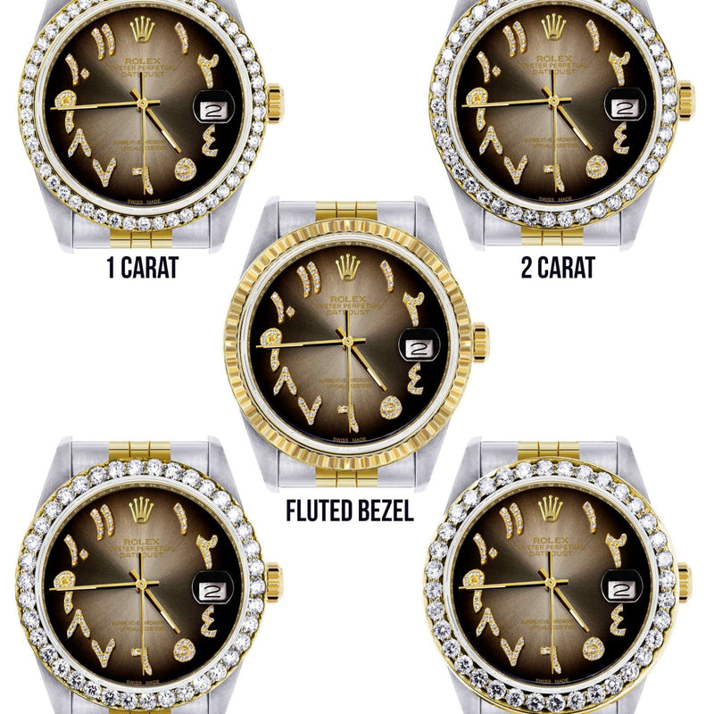 Gold & Steel Rolex Datejust Watch 16233 for Men  | 36Mm | Brown Arabic Diamond Dial | Jubilee Band