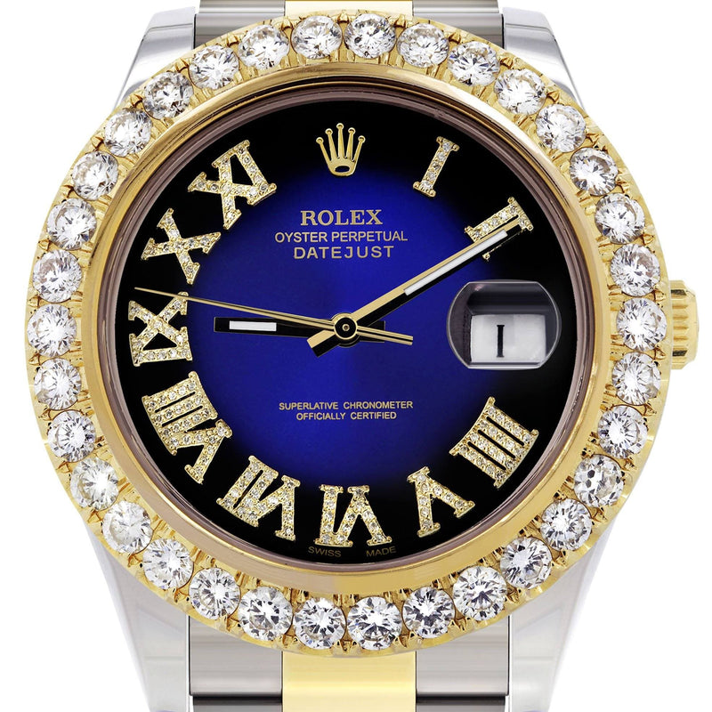 Rolex Datejust II Watch | 41 MM | 18K Yellow Gold & Stainless Steel | Custom Blue/Black Roman Dial | Oyster Band