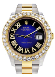 Rolex Datejust II Watch | 41 MM | 18K Yellow Gold & Stainless Steel | Custom Blue/Black Roman Dial | Oyster Band