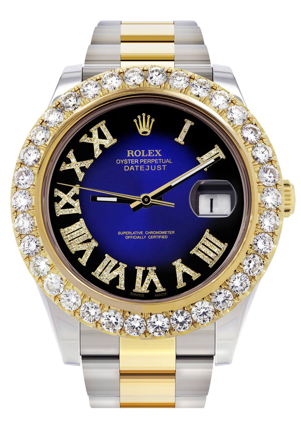Rolex Datejust II Watch | 41 MM | 18K Yellow Gold & Stainless Steel | Custom Blue/Black Roman Dial | Oyster Band
