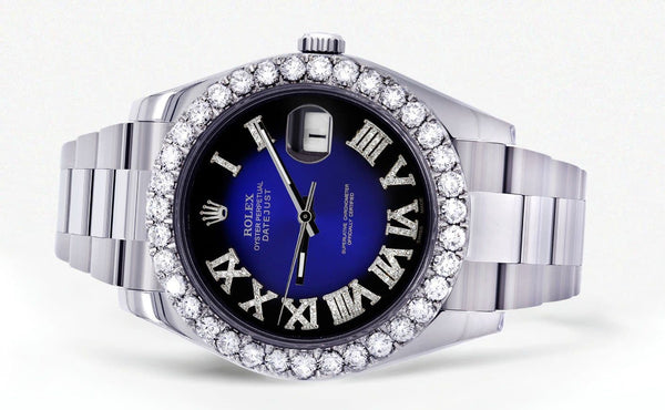 Rolex Datejust II Watch | 41 MM | Custom Blue/Black Roman Dial | Oyster Band
