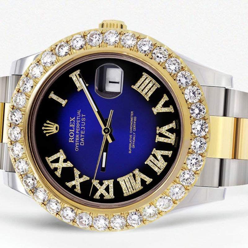 Rolex Datejust II Watch | 41 MM | 18K Yellow Gold & Stainless Steel | Custom Blue/Black Roman Dial | Oyster Band
