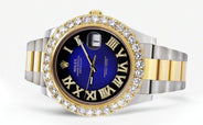 Rolex Datejust II Watch | 41 MM | 18K Yellow Gold & Stainless Steel | Custom Blue/Black Roman Dial | Oyster Band
