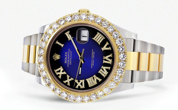 Rolex Datejust II Watch | 41 MM | 18K Yellow Gold & Stainless Steel | Custom Blue/Black Roman Dial | Oyster Band