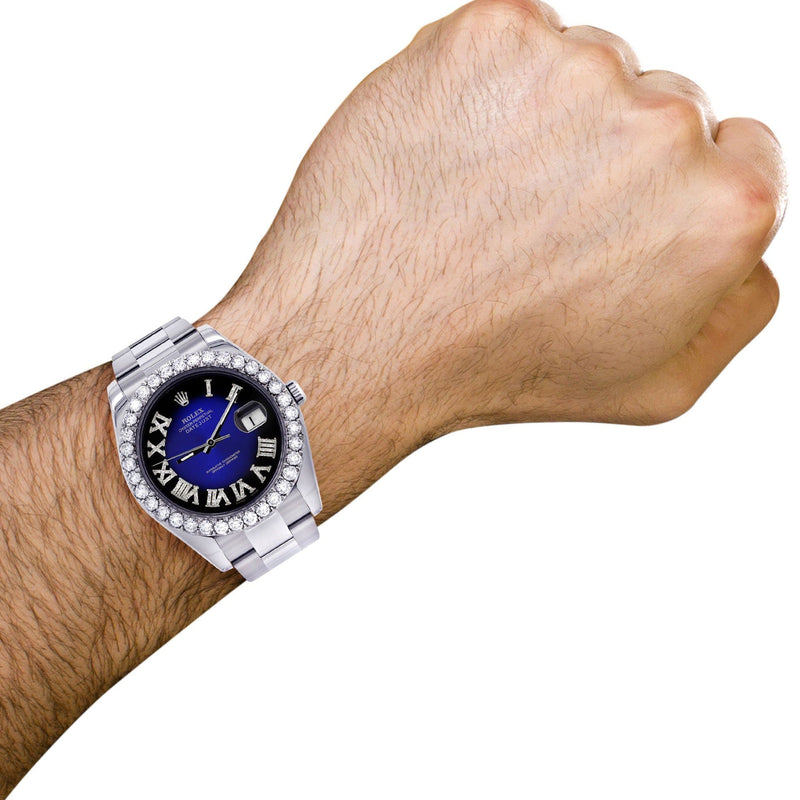 Rolex Datejust II Watch | 41 MM | Custom Blue/Black Roman Dial | Oyster Band