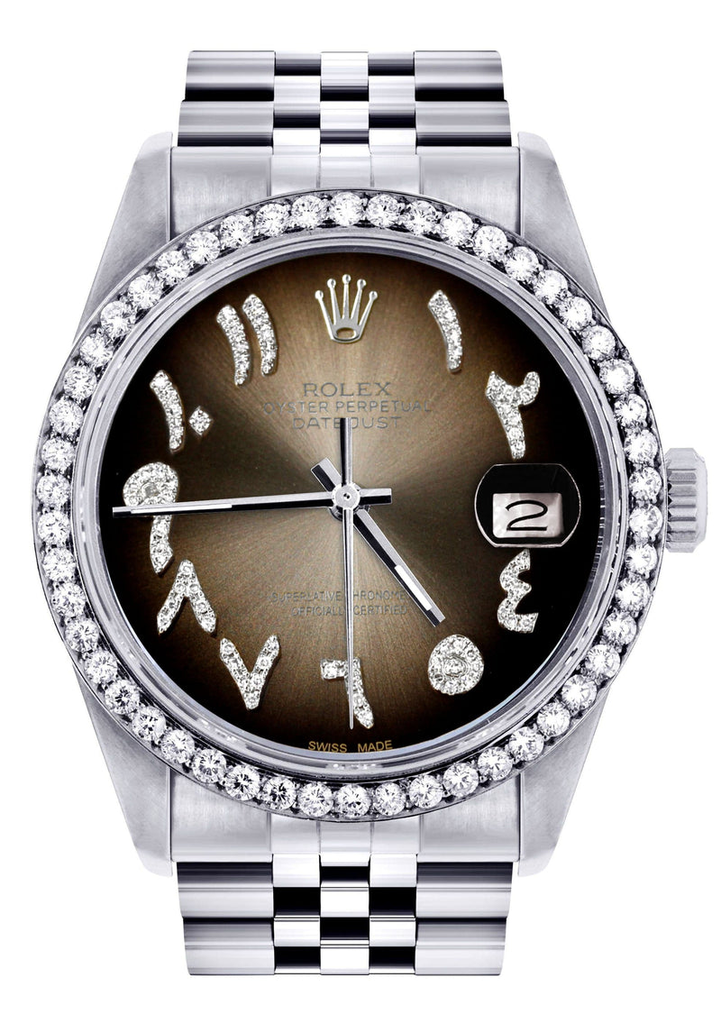 Diamond Mens Rolex Datejust Watch 16200 | 36Mm | Brown Arabic Diamond Dial | Jubilee Band