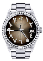 Diamond Mens Rolex Datejust Watch 16200 | 36Mm | Brown Arabic Diamond Dial | Oyster Band