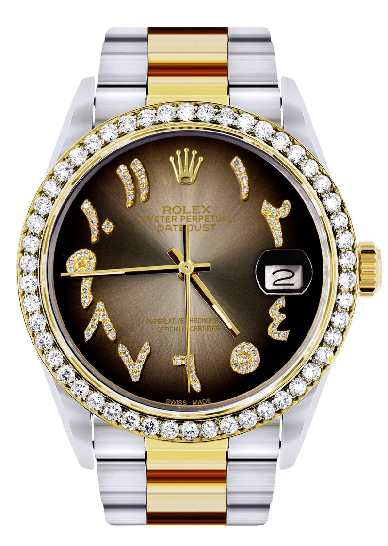 Gold & Steel Rolex Datejust Watch 16233 for Men | 36Mm | Brown Arabic Diamond Dial | Oyster Band