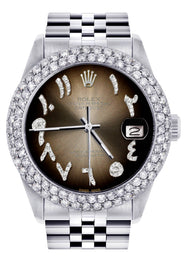 Womens Rolex Datejust Watch 16200 | 36Mm | Brown Arabic Diamond Dial | Two Row 4.25 Carat Bezel | Jubilee Band