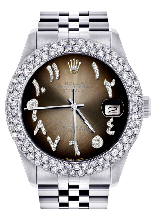 Womens Rolex Datejust Watch 16200 | 36Mm | Brown Arabic Diamond Dial | Two Row 4.25 Carat Bezel | Jubilee Band