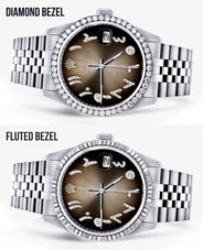 Diamond Mens Rolex Datejust Watch 16200 | 36Mm | Brown Arabic Diamond Dial | Jubilee Band