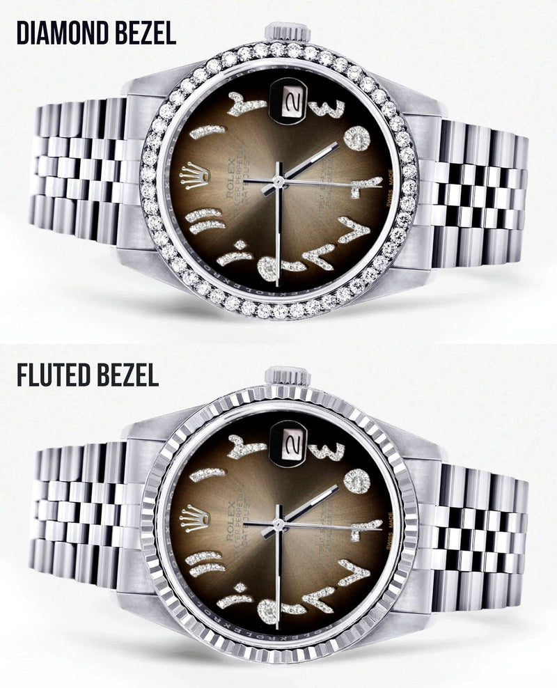 Diamond Mens Rolex Datejust Watch 16200 | 36Mm | Brown Arabic Diamond Dial | Jubilee Band