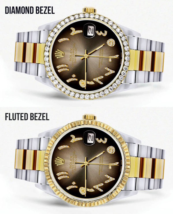 Gold & Steel Rolex Datejust Watch 16233 for Men | 36Mm | Brown Arabic Diamond Dial | Oyster Band